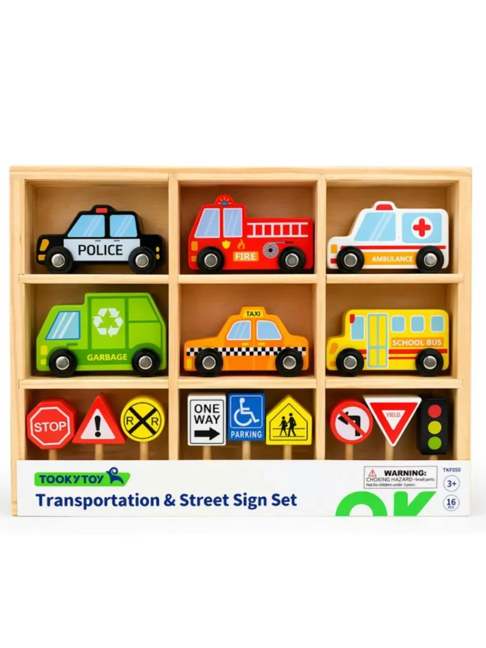 Montessori Wooden Transportation Vehicles & Road Signs Toy Set New